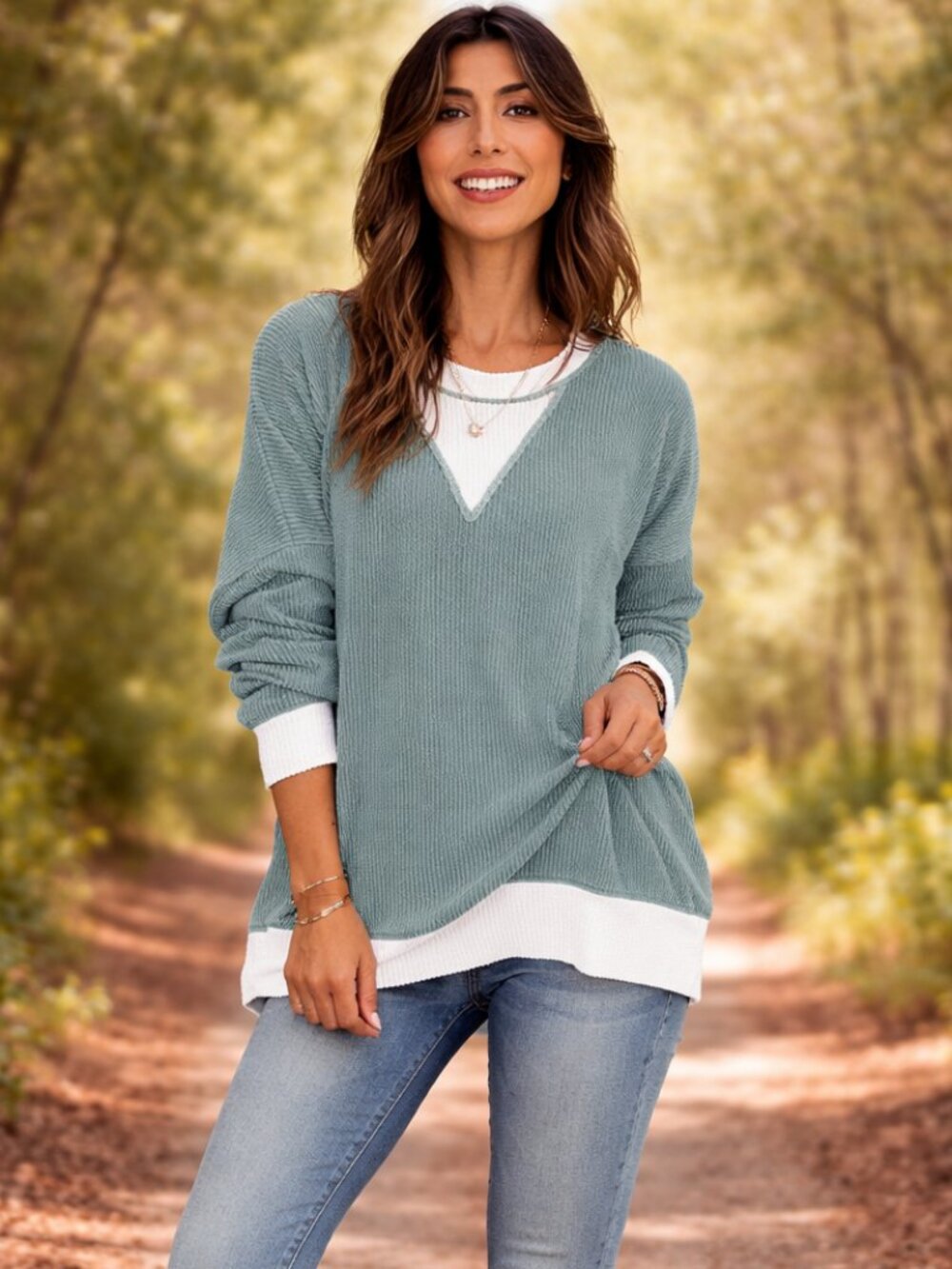 Soft Airy Seafoam Pastel Super Baggy Stretch & Bounce Comfy Ribbed Slouchy Top